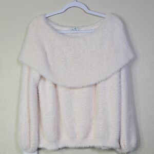 Estelle Elegant Off ShoulderCream Fuzzy Sweater Size 2X